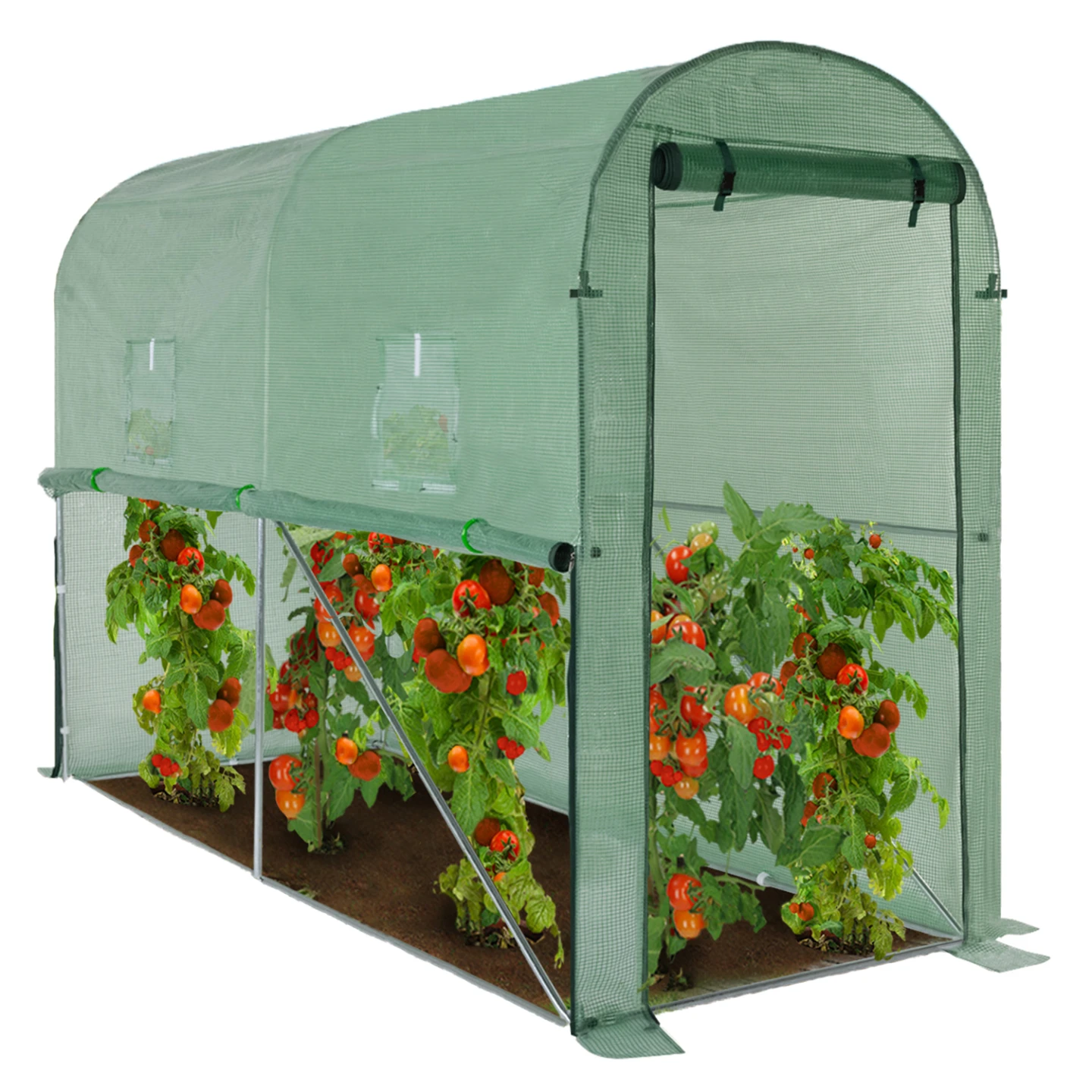 Serre à tomates relevable 3m² verte 2 fenêtres avec moustiquaire et porte zippée