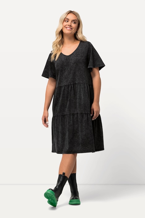 Jerseykleid, Jeansoptik, A-Linie, V-Ausschnitt, Halbarm