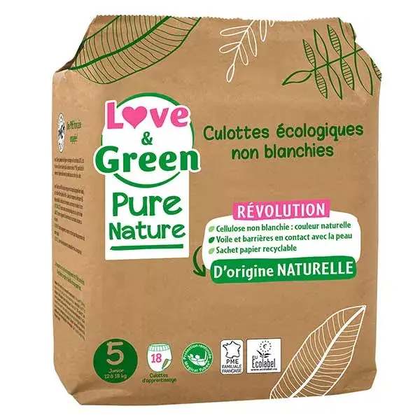 Capa de fralda ecológica Love & Green Change Baby Pure Nature, tamanho 5, 18 unidades