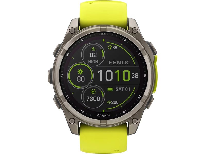 GARMIN Sportuhr Fenix 8 Solar Sapphire, 47 mm Gelb GPS-Sportuhr