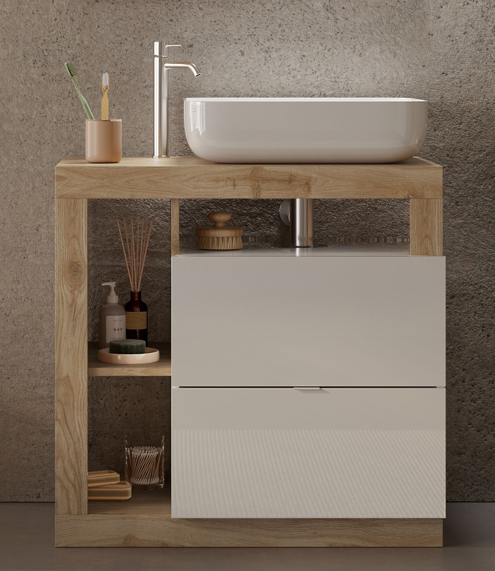welltime Waschtisch »Hamburg« 2 Schubkästen, Breite 79 cm, Soft-Close, inkl. Keramik-Aufsatzbecken