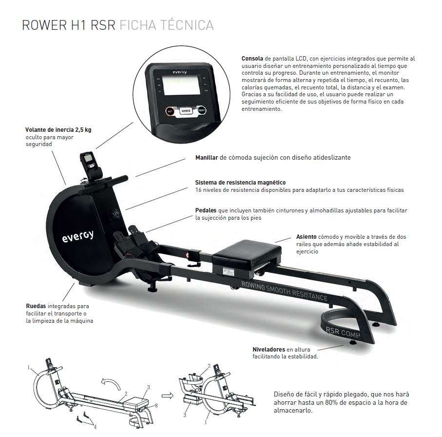 Máquina de Remo Dobrável Evergy Rower H1 RSR