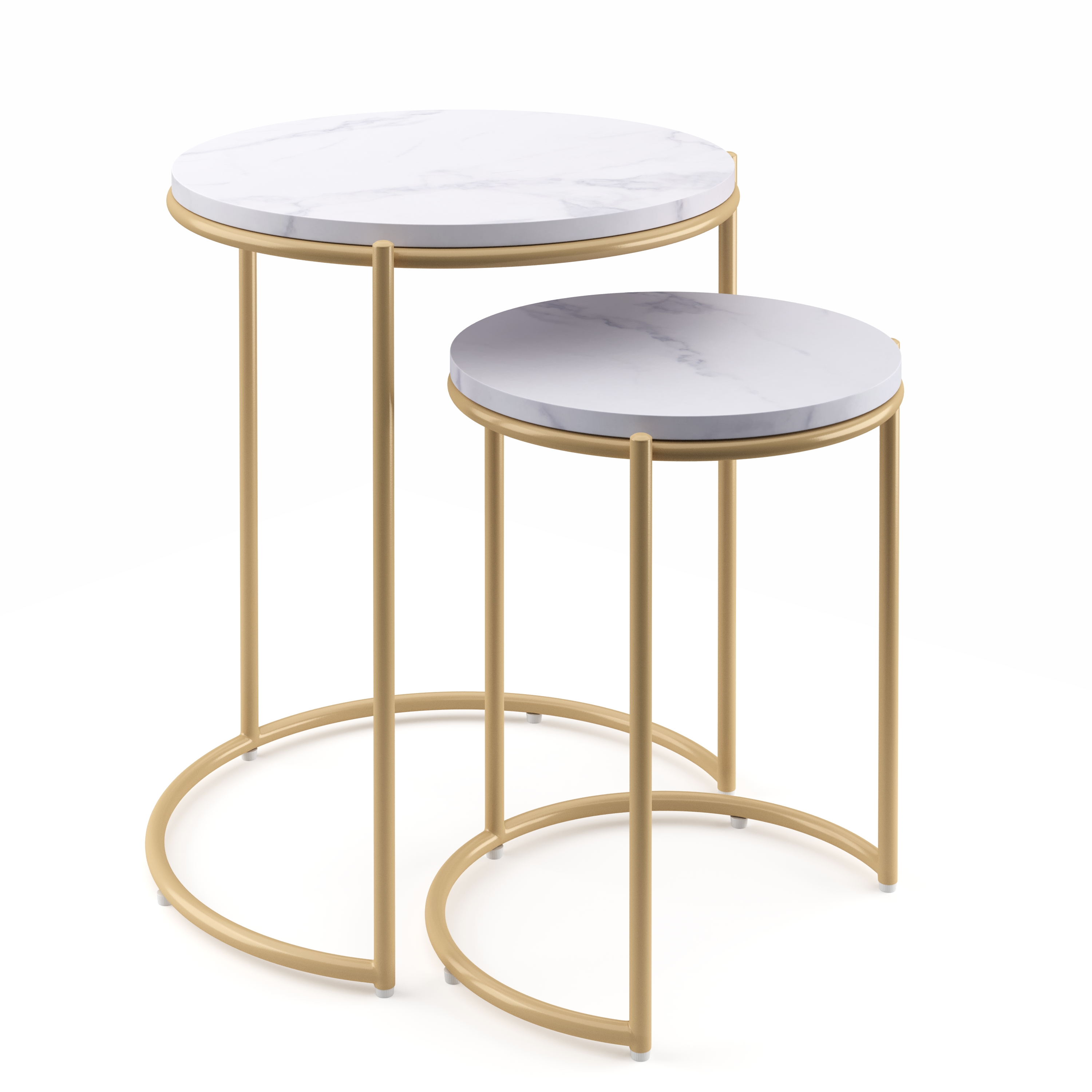 Beistelltisch Metall FINA rund 2-teilig weiss/gold