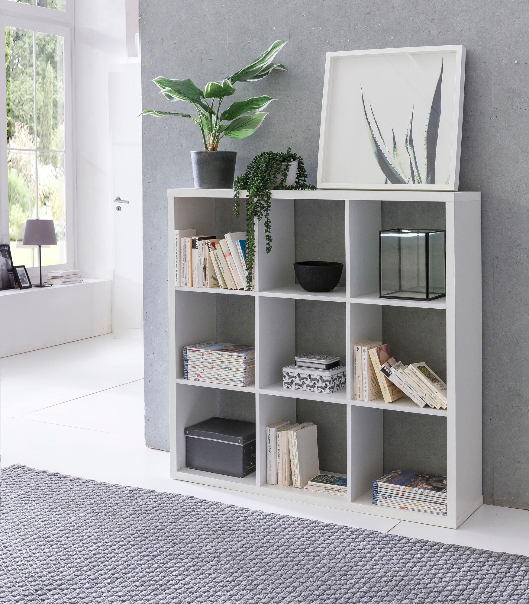 FineBuy Würfelregal FB52460 Weiß 112x112cm Bücherregal 9 Fächer Standregal Regal