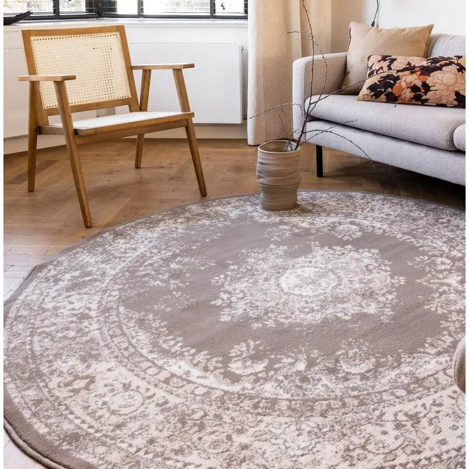 Interieur05 rond vloerkleed Keshan taupe/bruin - 160 x 160 cm