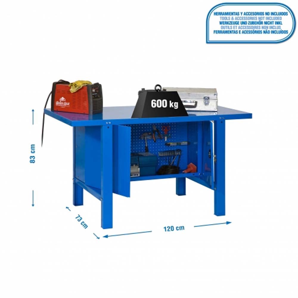PROREGAL Buffalo Metalen werkbank met kast, HxBxD 83 x 120 x 73 cm, draagvermogen 600 kg, blauw
