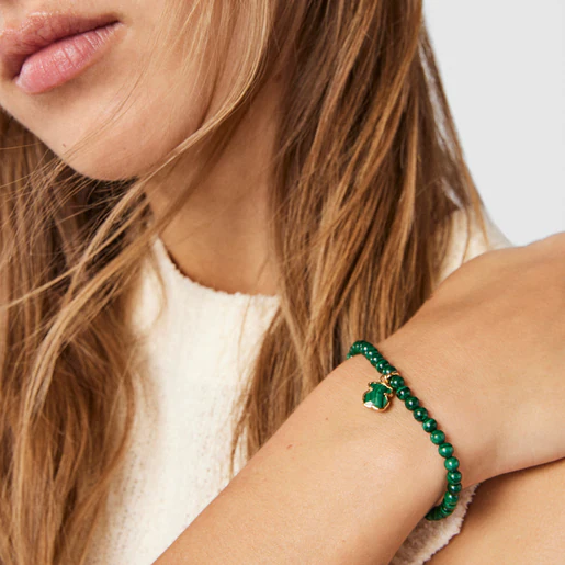 Pulseira com banho de ouro 18 quilates sobre prata e malaquita Icon Color