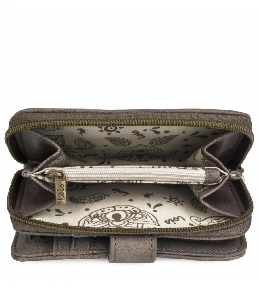 Carteira Lois estampada com bordado 304414 Marrom -9X14X1cm-