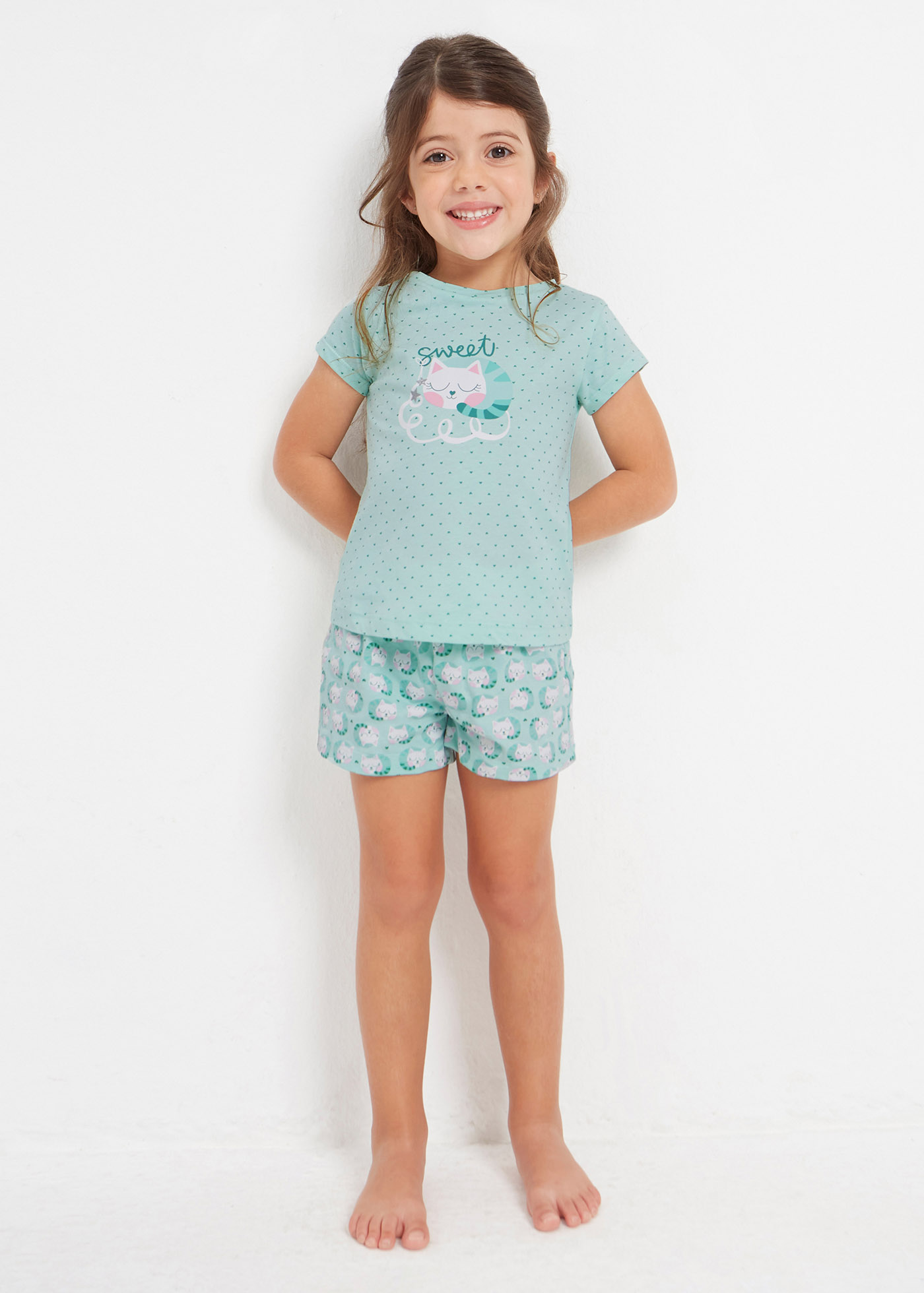 Pijama de manga curta em algodão sustentável para meninas