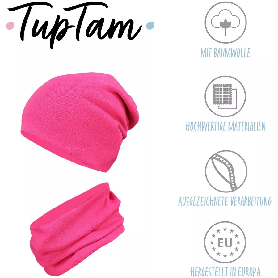 TupTam Unisex Kinder Beanie Mütze Schlauchschal Set dunkelrosa