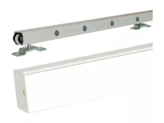 Porte Coulissante Atelier Noir H204 X L93 Sans Meneau + Rail Alu Bandeau Blanc Et 2 Coquilles Gd Menuiseries