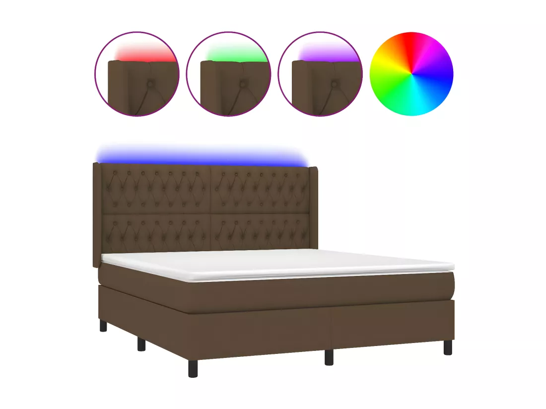 Sommier tapissier matelas et LED Marron foncé 160x200 cm Tissu