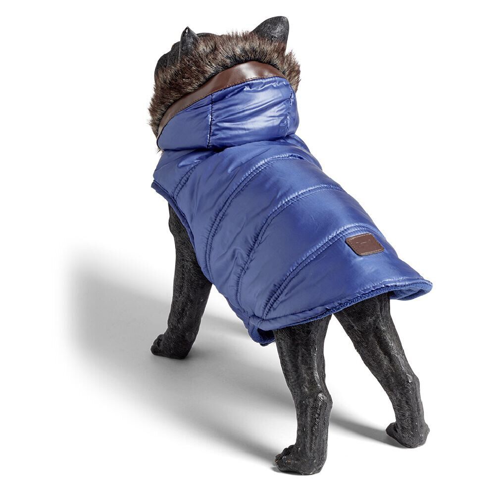 Doudoune pour chien à capuche avec fourrure bleu - Taille M