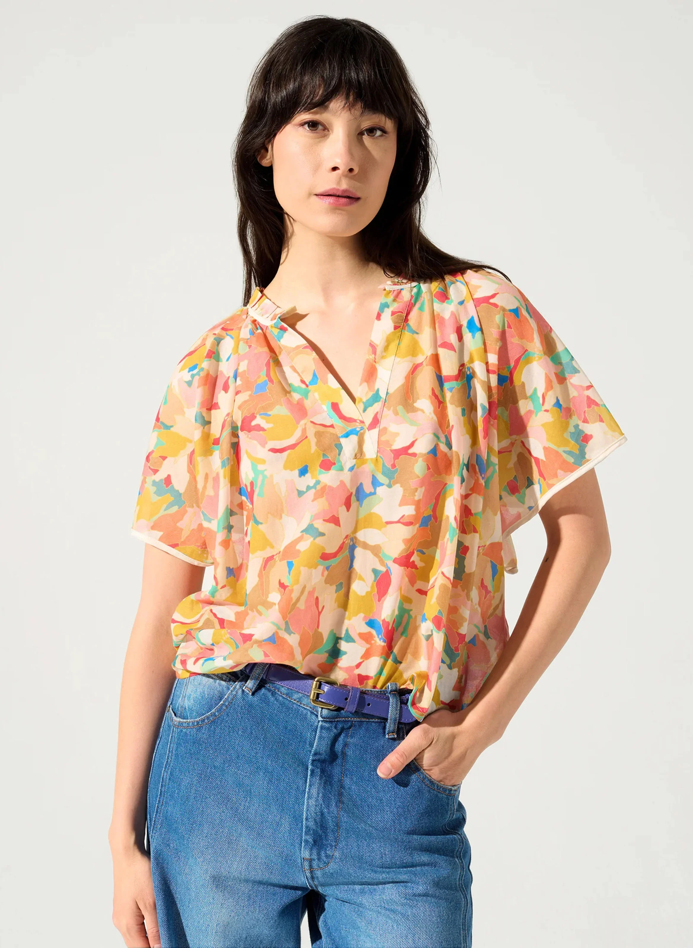 BORA - Blouse oversized imprimée en coton | Rose