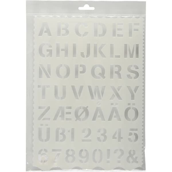 Sjablong, bokstaver og tall, H: 25 mm, ark 21x29 cm, 1 stk.
