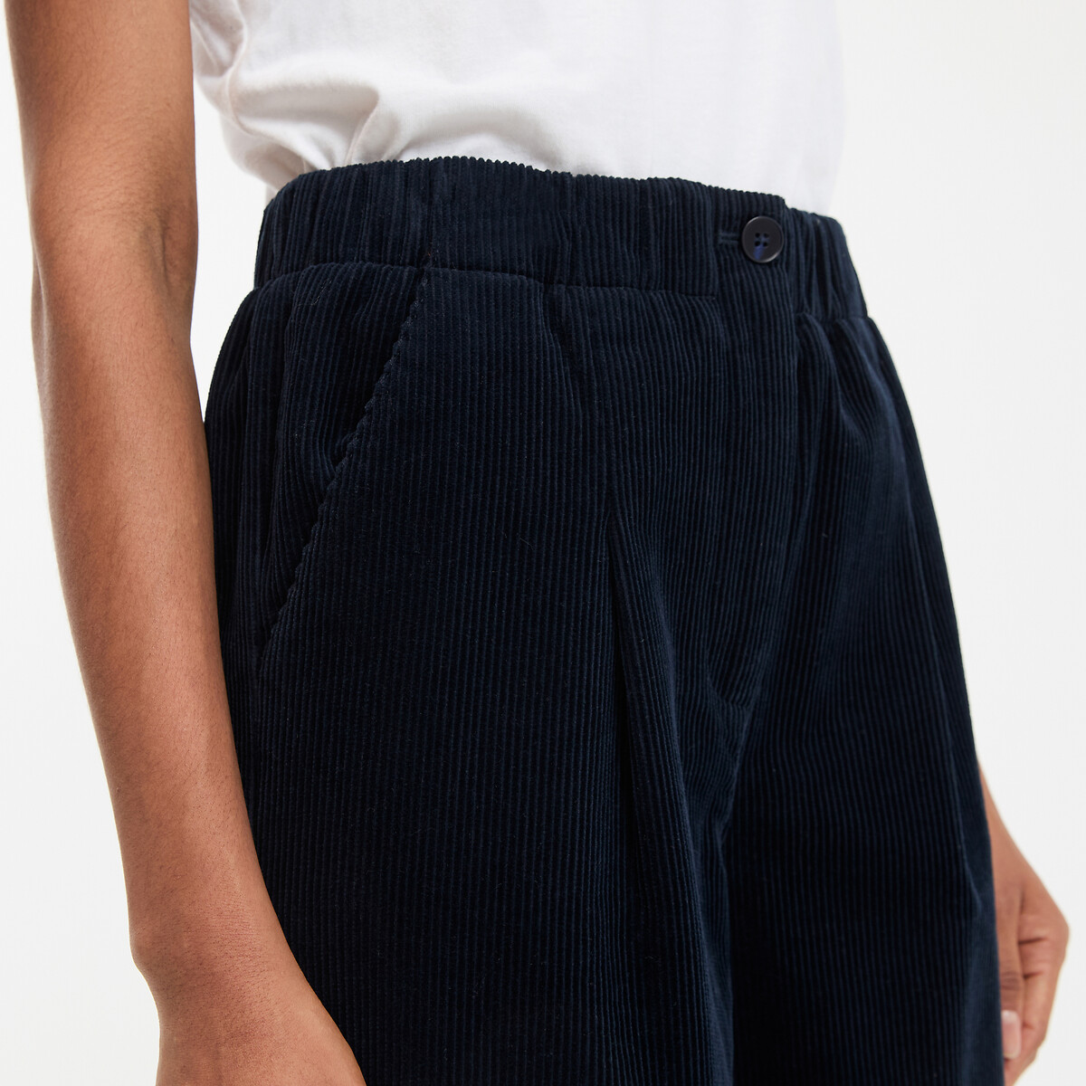 COLEÇÃO LA REDOUTE<br>Calças de veludo cotelê cor cenoura de cintura alta