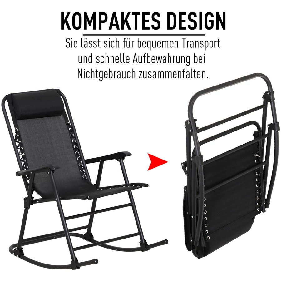 Outsunny Schaukelstuhl mit Kopfkissen schwarz