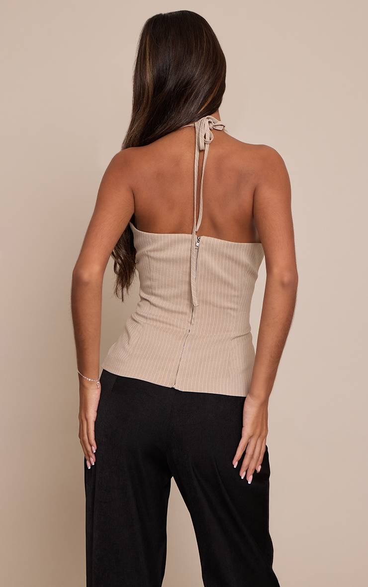 Gris Pierre Top Petite Col Licou À Fines Rayures