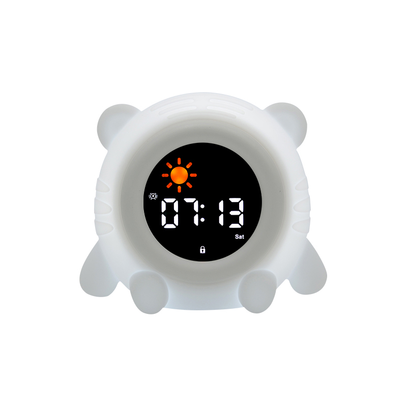 (13x11cm) 3in1 Silikon Wecker Kinder LED Nachtlicht mit Touch Funktion Schlaf Trainer Uhr mit Sonne / Mond - Bär