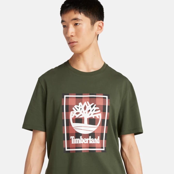 Camiseta Buffalo de manga curta para homem na cor verde escura.