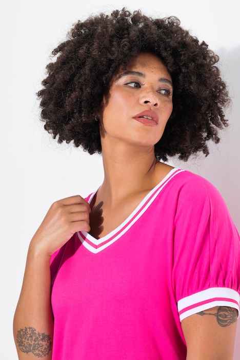 Sweater, oversized, V-Ausschnitt, Streifenbündchen