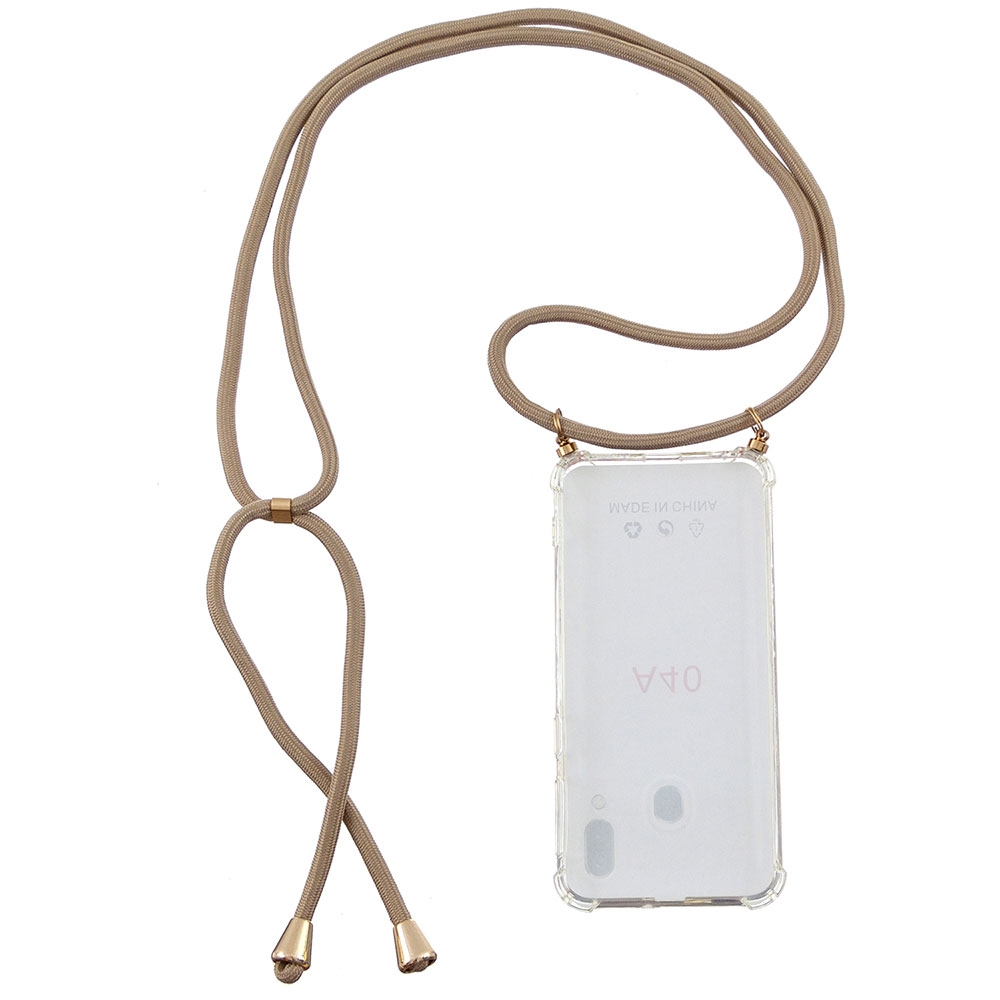 Samsung Galaxy A40 Necklace Gummi Hülle Air Cushion Fallschutz   Handykette (150cm) - Beige / Gold