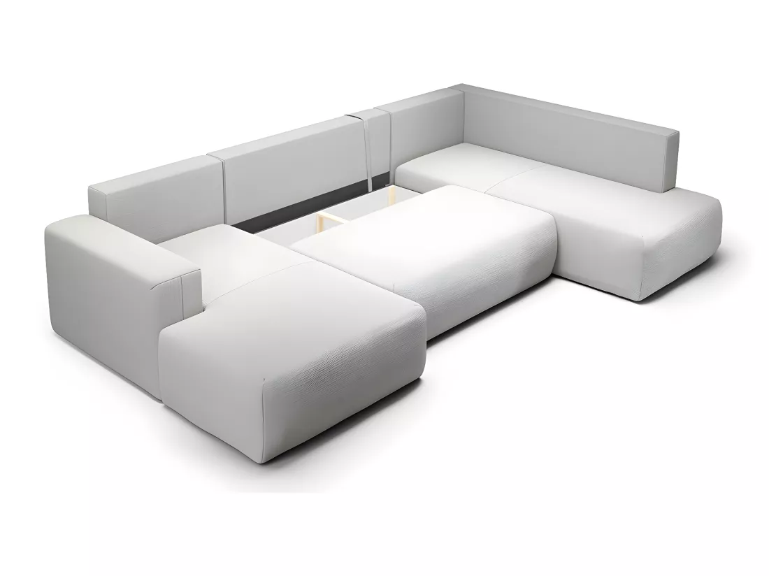 Canapé U 5 places convertible coffre Bliss Gris clair