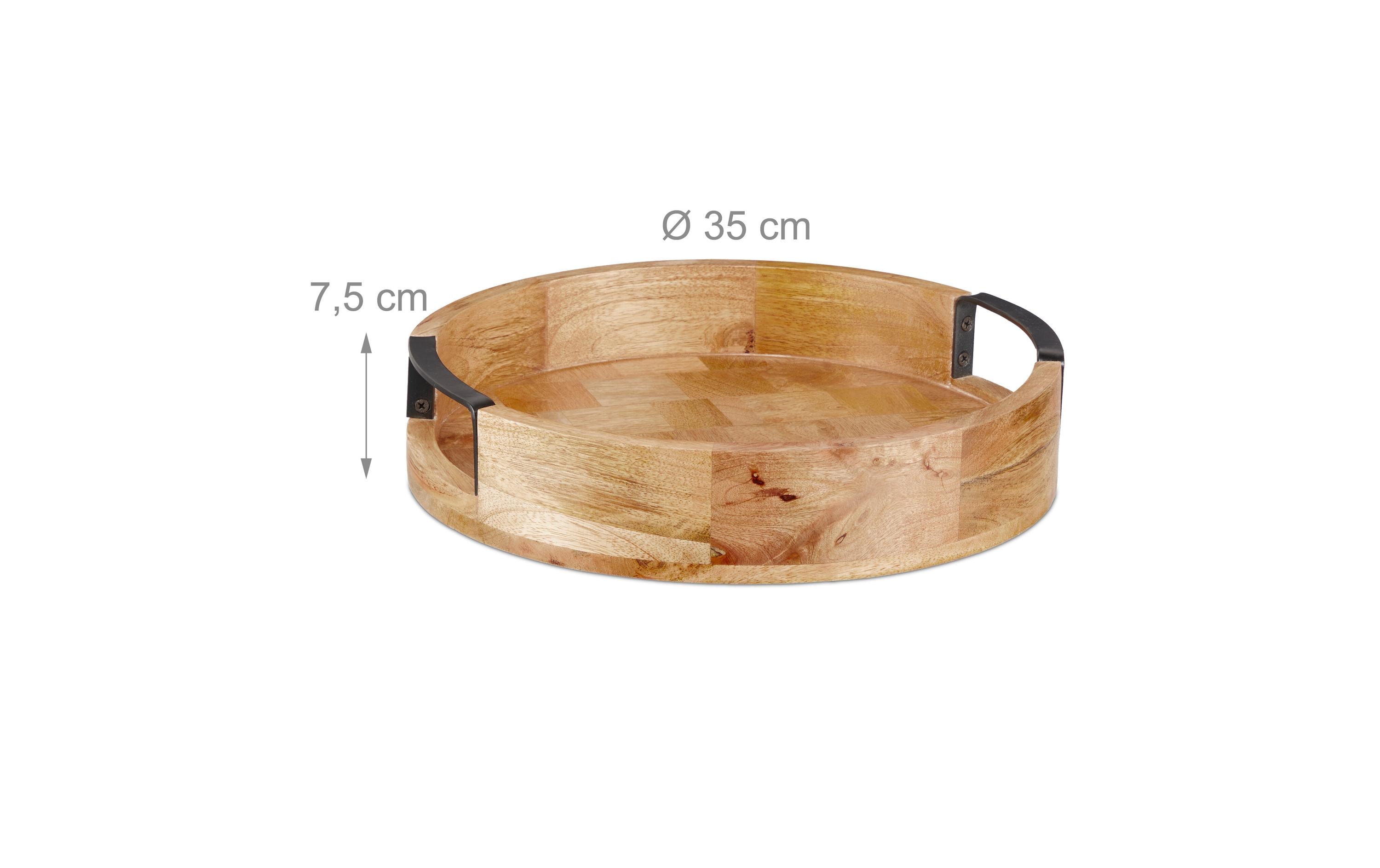 Serviertablett Mangoholz Natur, Schwarz, 35 cmTragetablett mit Griffen