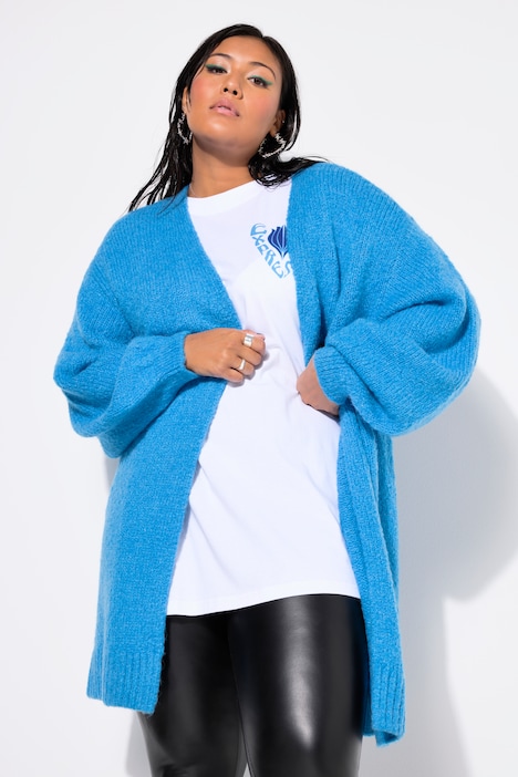 Long-Strickjacke, oversized, offene Form, Langarm