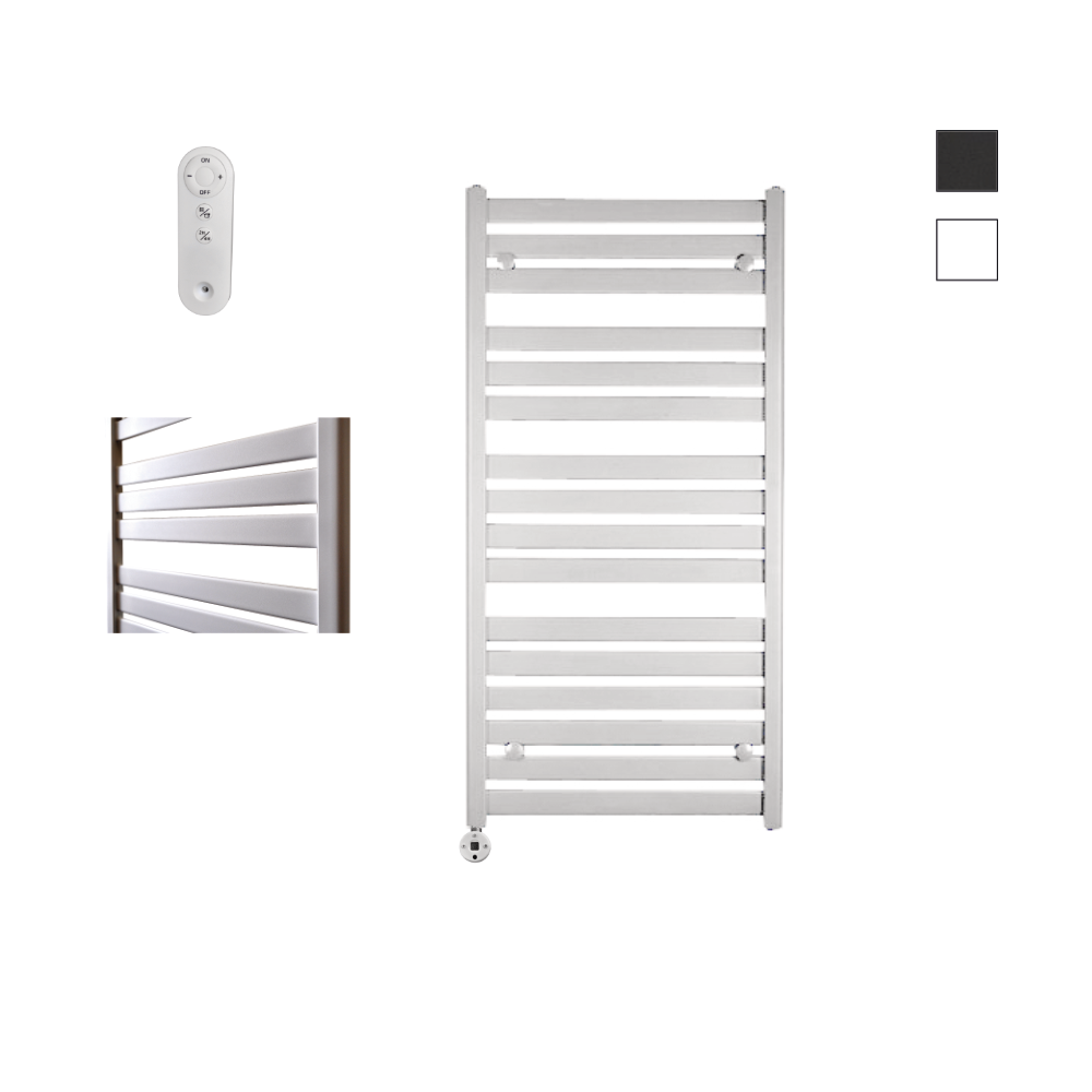Sanicare Moda elektrische radiator 60x120cm wit mat met afstandsbediening en thermostaat wit linksonder
