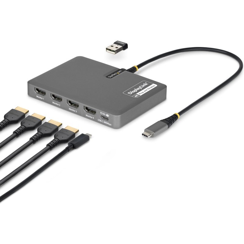 StarTech.com QUAD-USB-HDMI-ADAPT station d'accueil Avec fil USB 3.2 Gen 1 (3.1 Gen 1) Type-C Gris