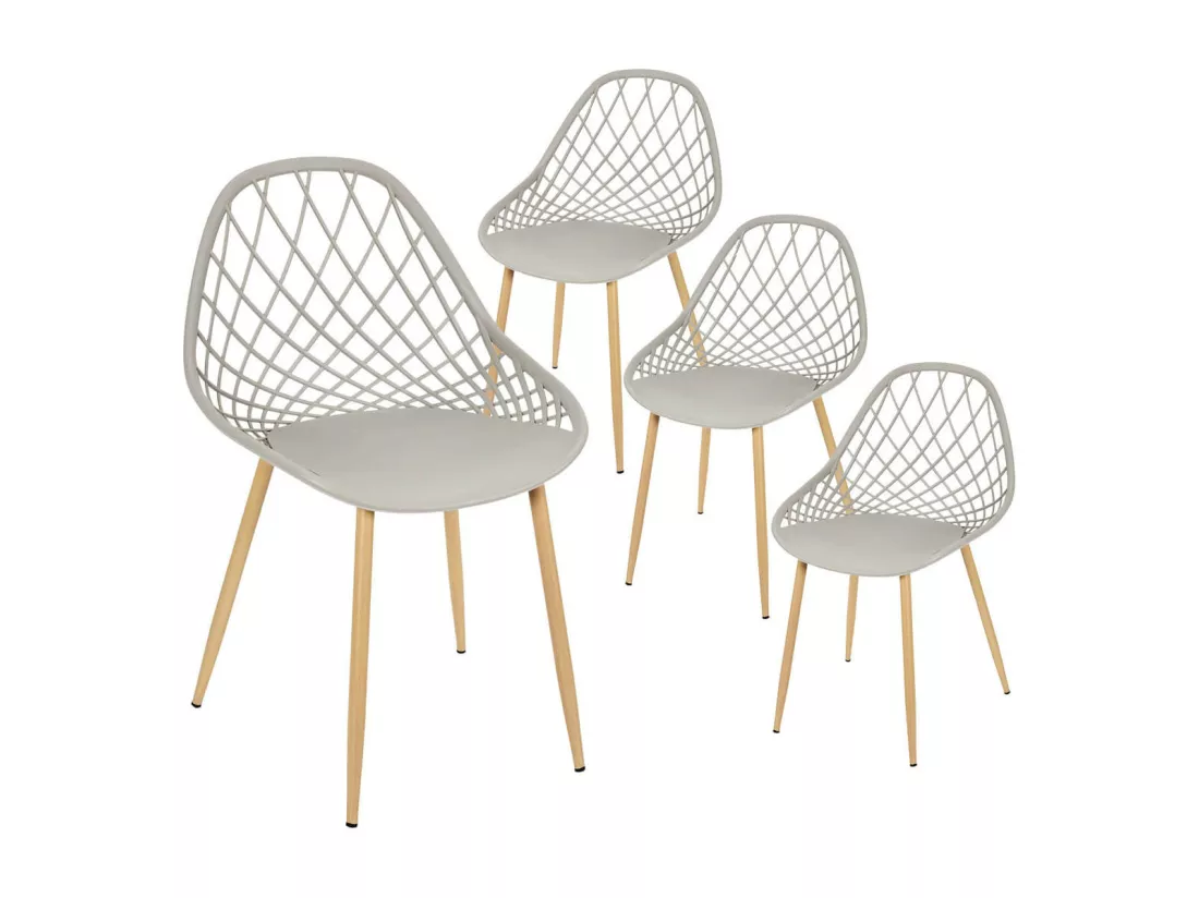 TRESSIE - Lot de 4 Chaises Gris Taupe Coque Arrondie