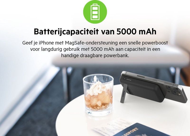 Belkin Draadloze Powerbank - MagSafe Compatibel - 5000mAh - Zwart