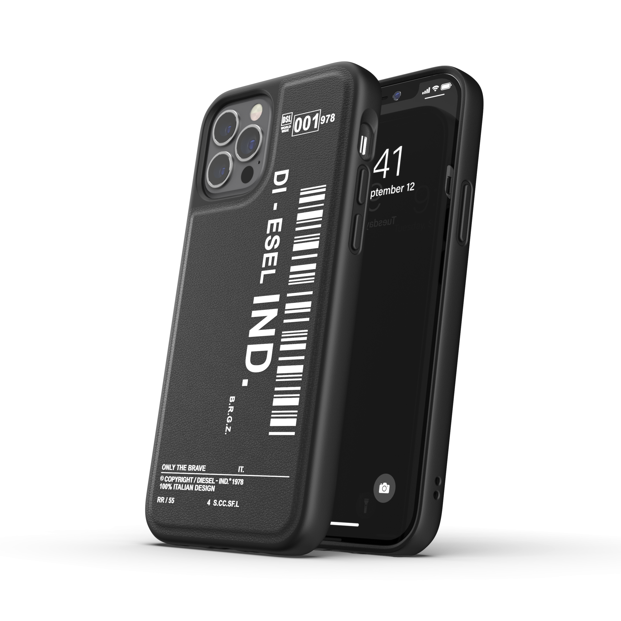 iPhone 12 / iPhone 12 Pro Leder Hardcase Hülle Moulded Case Core Barcode Grafik (42489) - Schwarz