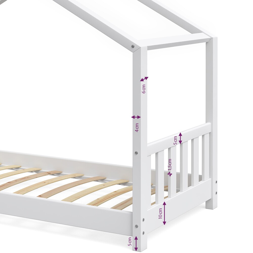 VitaliSpa Kinderbett Design Hausbett Kinderbett Kinder Holz Haus Zaun 80x160cm Weiß