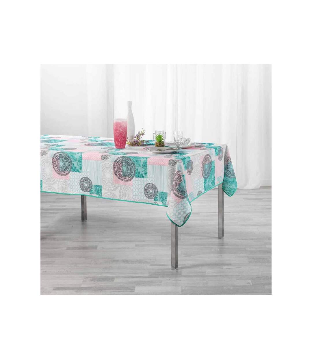 Nappe Antitache Peachy 150x240cm Bleu & Rose
