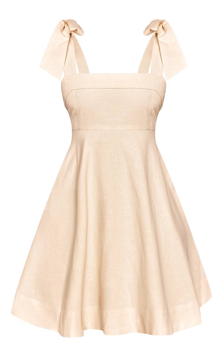 Naturel Robe Courte Fluide En Lin Petite Avec Bretelles Nouées Et Taille Pliée