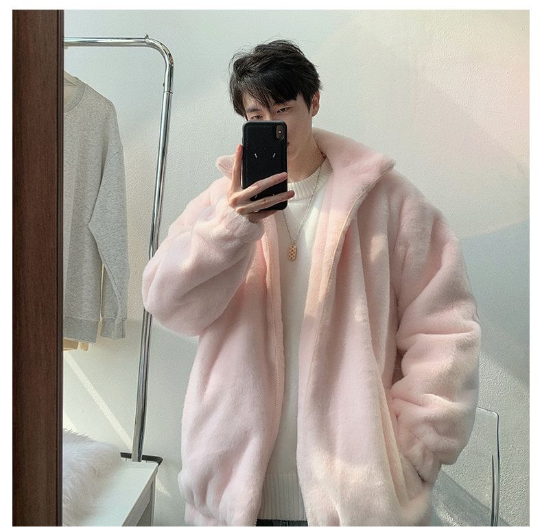 Bay Go Mall - Effen, pluizige, oversized jas met rits