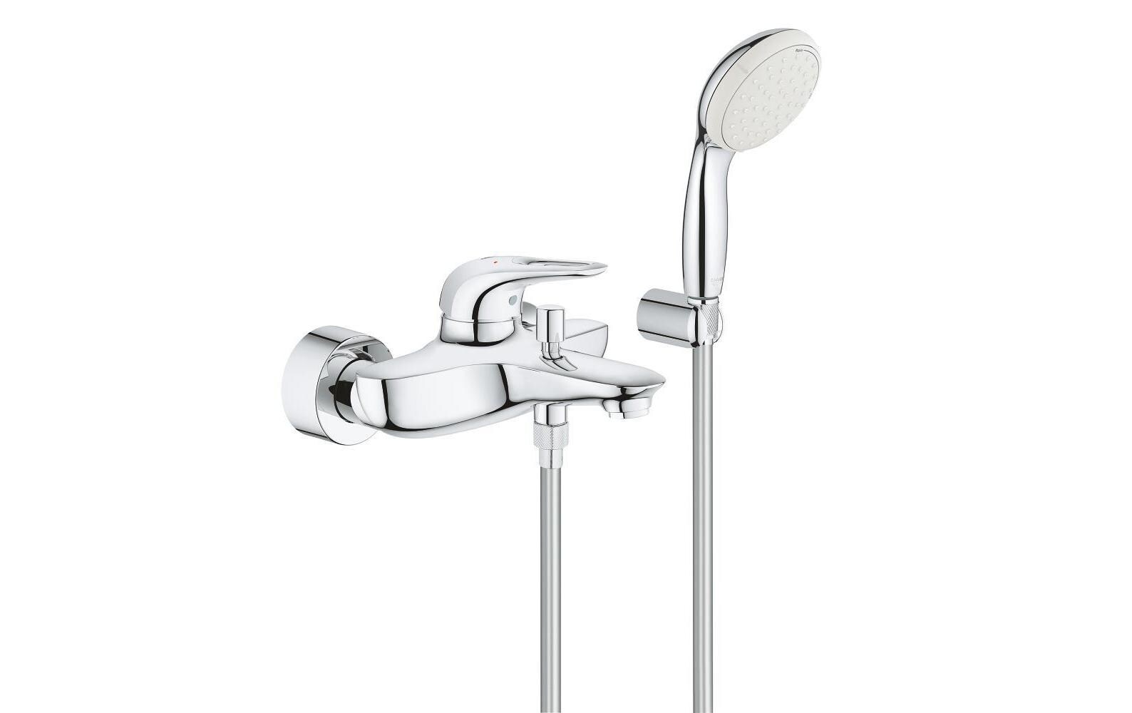 Badewannenarmatur Eurostyle, offener Griff, mit Brause<br>Einhebel-Wannenarmatur