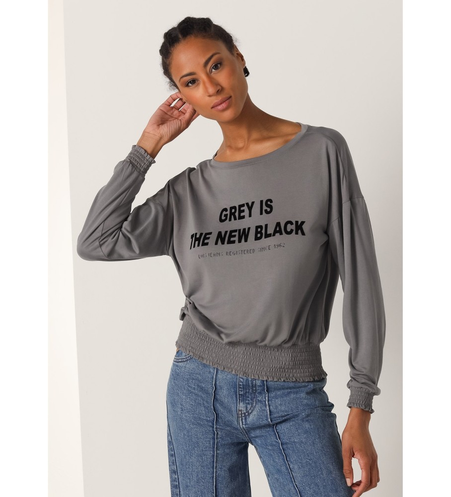 Camiseta Lois de manga comprida com barra elástica, cinza