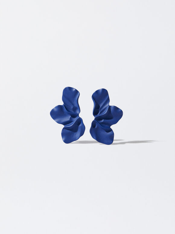 Brincos com flor - Azul marinho