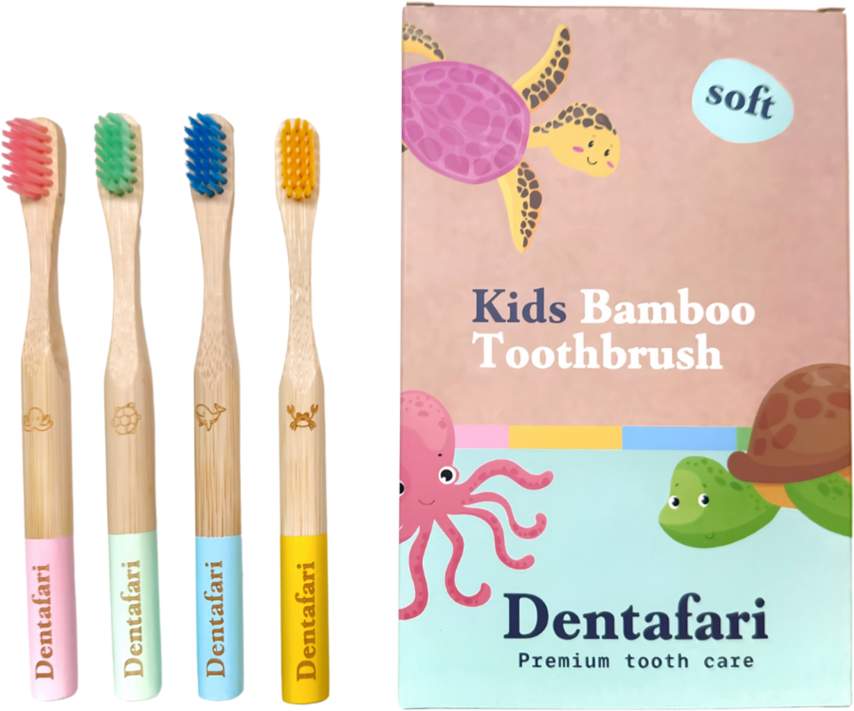 Dentafari  Kids Bamboo Toothbrush 4-Piece Set