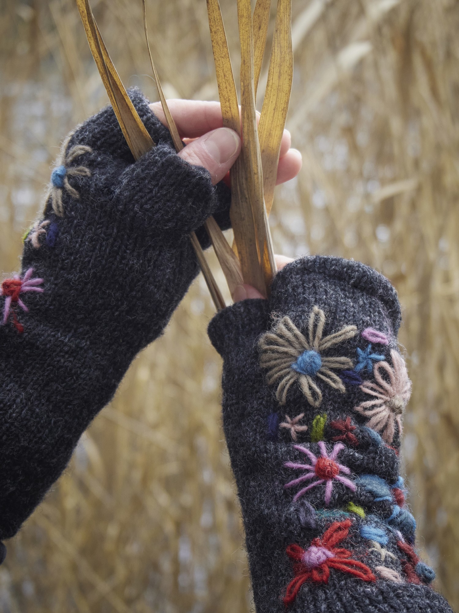 Pulswärmer 'Blumen', grau, multicolor günstig bestellen