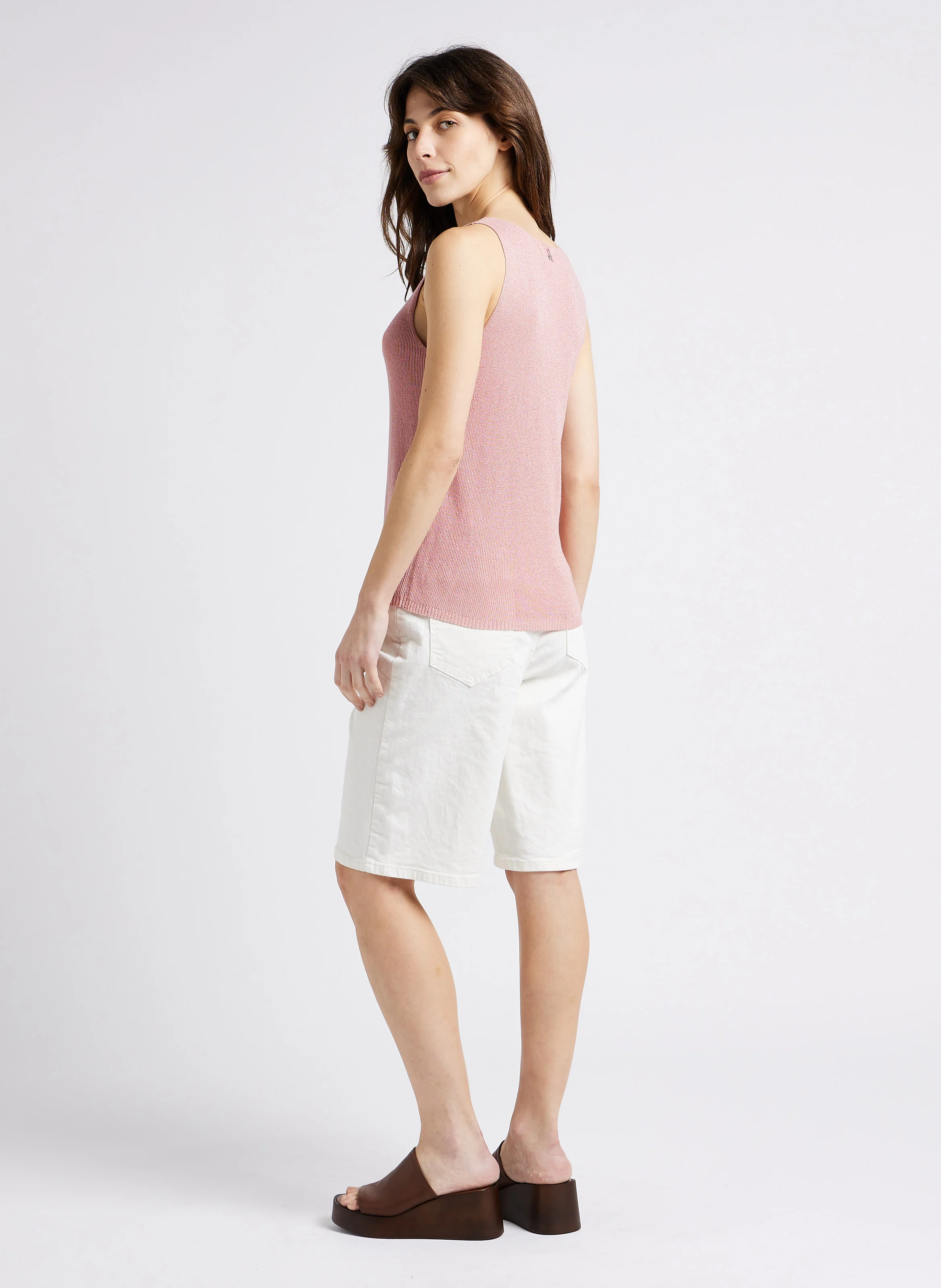 Bermuda taille haute en coton mélangé | Blanc