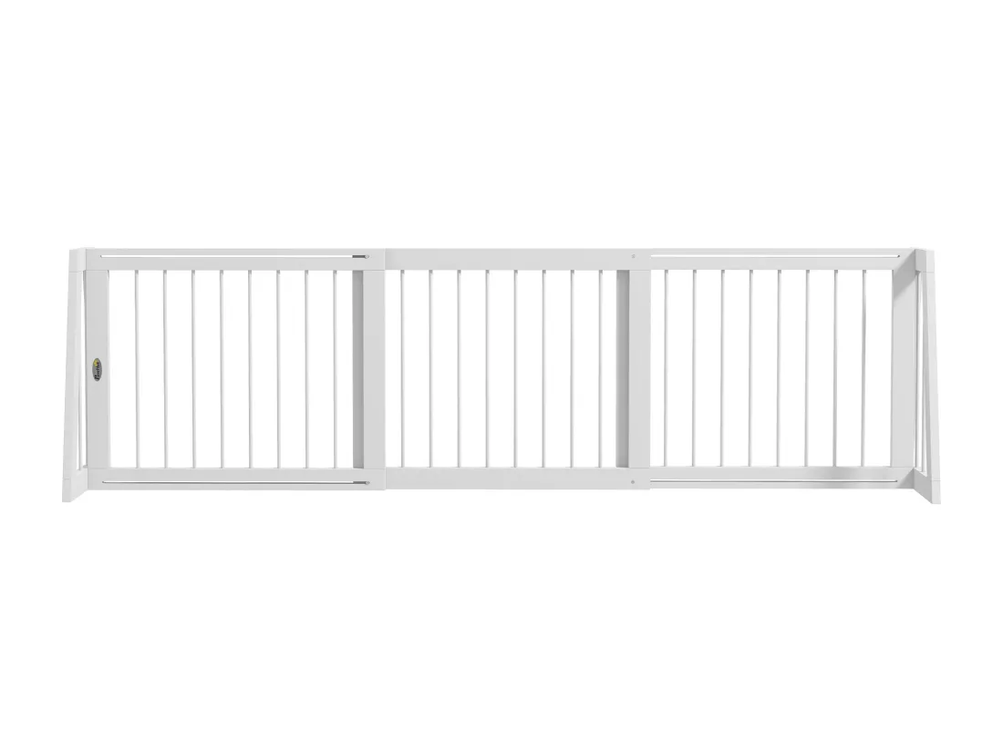 Barrière de sécurité chien 3 panneaux rétractable autoportante dim. 71-190L x 38,5l x 56H cm bois blanc