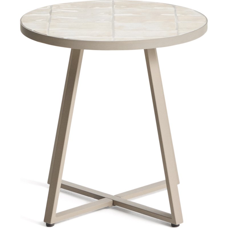 Table d’appoint ronde Tella en acier galvanisé et carreaux beiges Ø45 cm