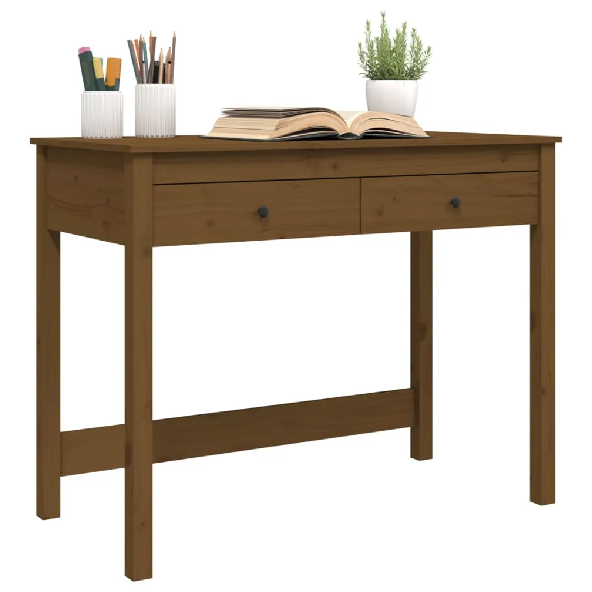 vidaXL Bureau avec tiroirs - Marron Miel