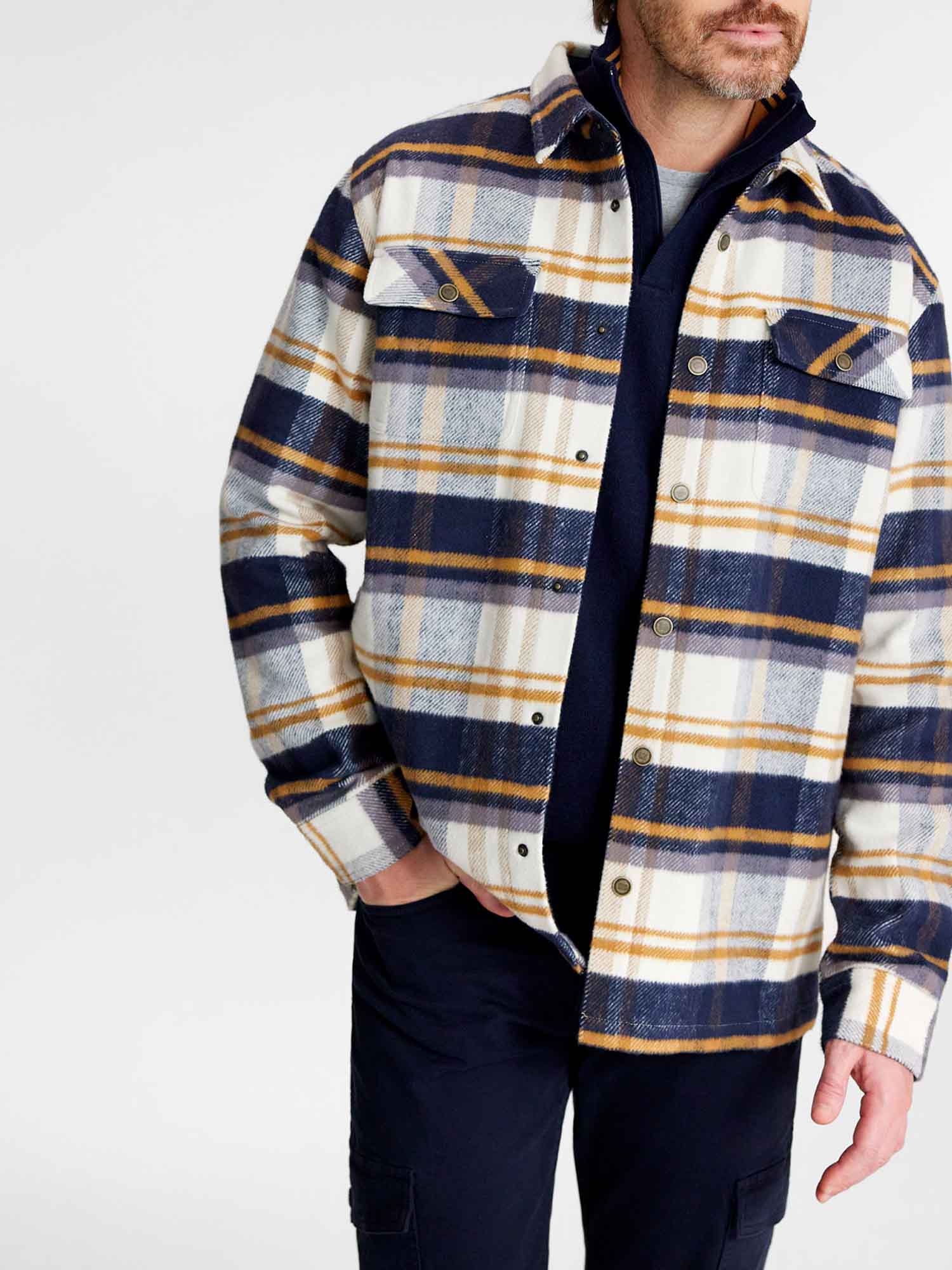 Sur-Chemise Homme A Carreaux Marine et Beige