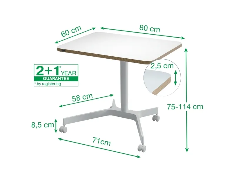 Leitz Ergo hæve-sænke skrivebord med hjul 60x80 cm hvid