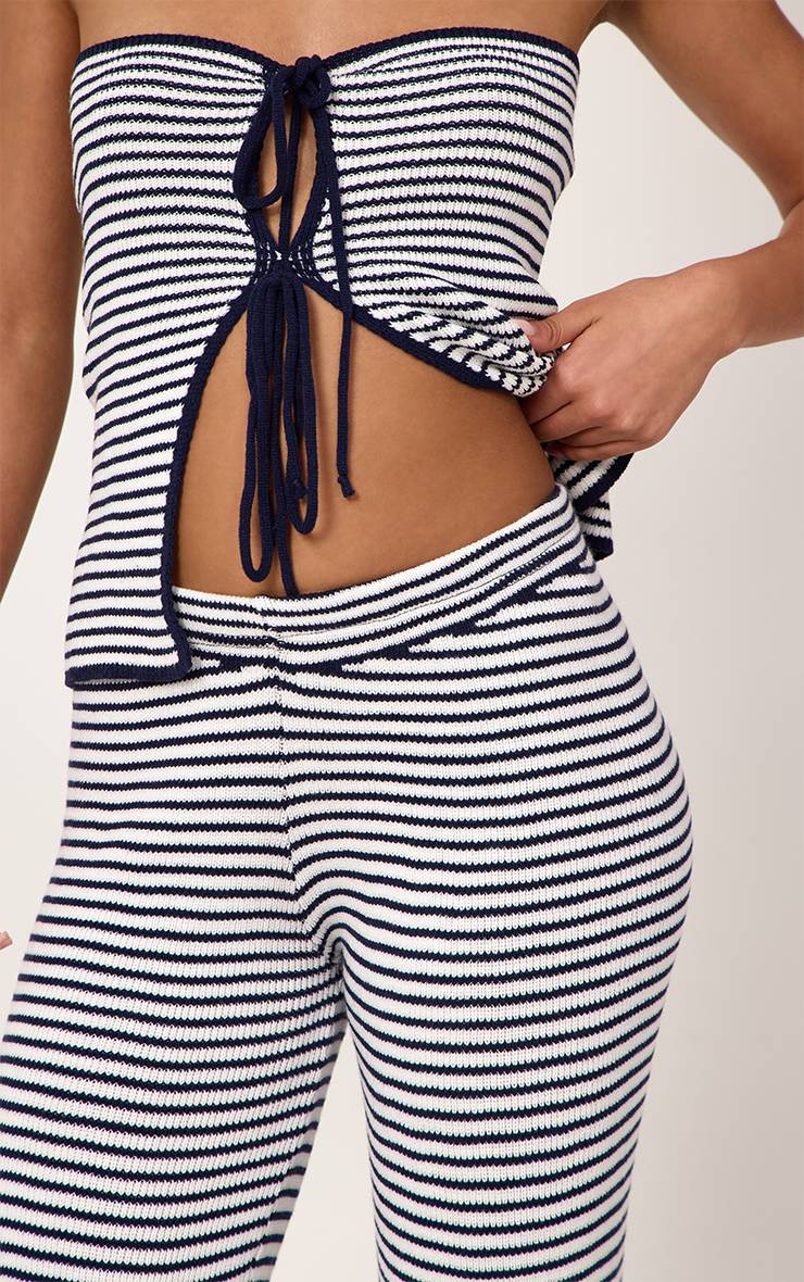 Bleu Marine Pantalon En Maille À Rayures Avec Cordon De Serrage